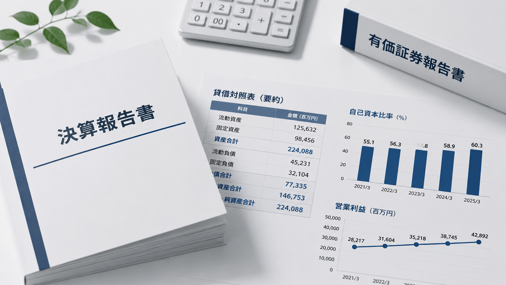 青をベースカラーとした財務諸表のファイルと分析資料